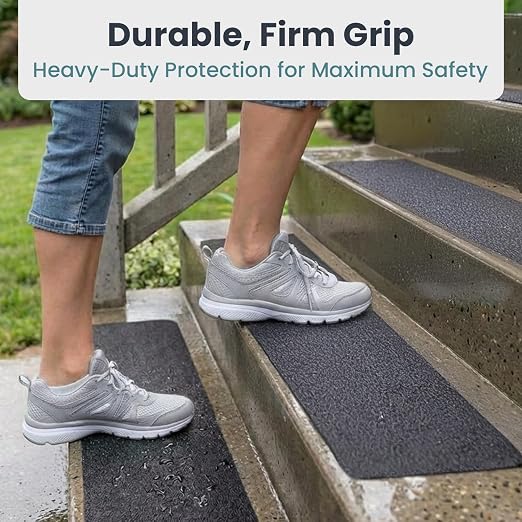 PELEGON Outdoor Stair Treads Non-Slip for Wooden Steps (12 Stairs) 6"x30" Heavy Duty Waterproof Anti Slip Traction Tape, Black Grip Tape Treads Outdoor for Wood, Decks, Ramps