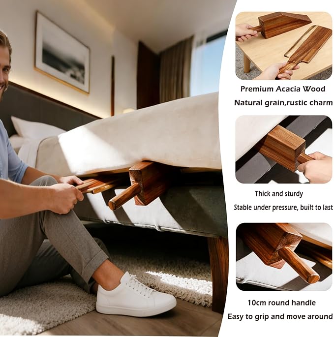 Mattress Lifter & Sheet Tucker Tool Set, Mattress Wedge Elevator, Bed Sheet Tucking Paddle, Used for Lifts & Holds The Mattress, Tucks Sheets, Removes Sheets, Alleviating Back Pain (Acacia Wood)