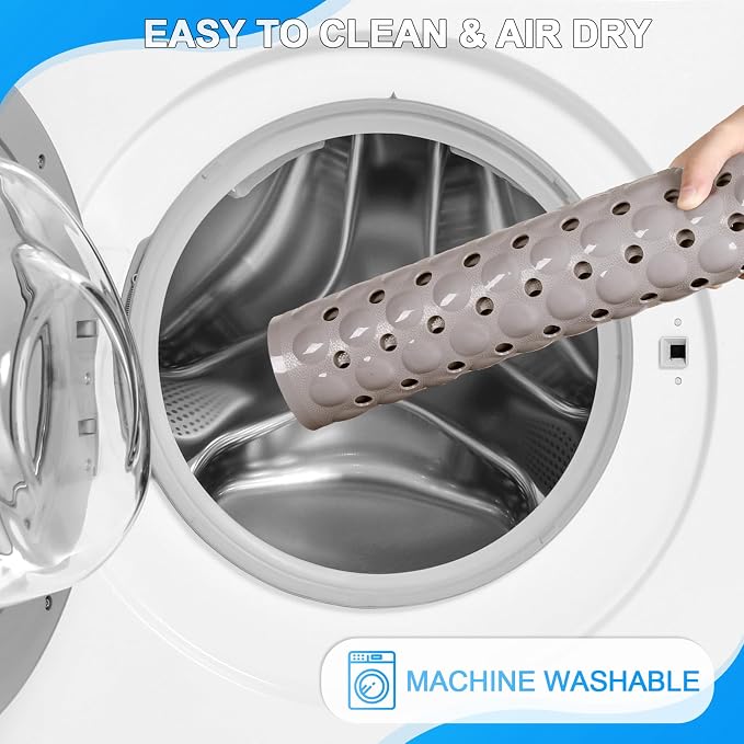 Bathtub and Shower Mats, 40x16 Inch Extra Large Non Slip Soft Bath Tub Mat with Suction Cups and Drain Holes for Bathroom Floor and Keep Tubs Clean, Machine Washable, Tan