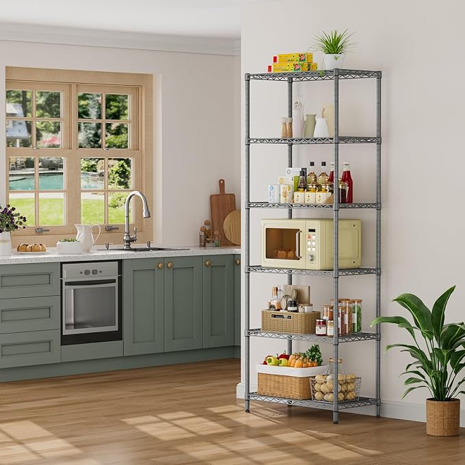 SINGAYE Shelf Wire Shelving Adjustable Storage Shelves Rack Standing Units for Kitchen Closet Laundry Bathroom Organizers Metal Pantry Narrow Mesh Gaps 14" D x 24" W x 72" H Grey
