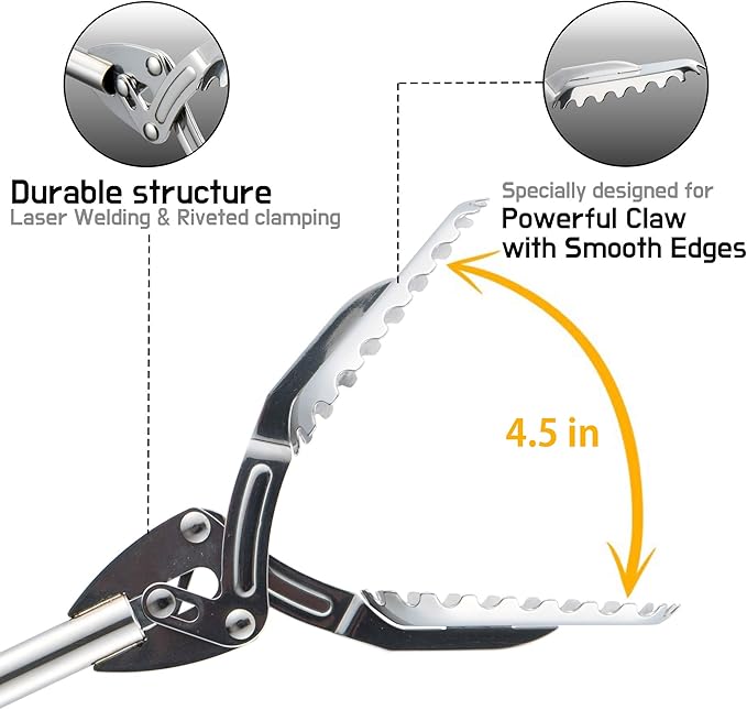 FTH All Stainless Steel Grabber Reacher Pickup Tool Heavy Duty Trash Picker Log BBQ Fireplace pits Snake Tongs Plogging tool