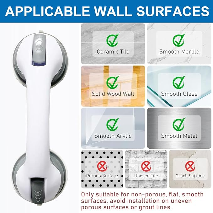 Shower Handle Grab Bars for Bathtubs and Showers, Heavy Duty Shower Handle Removable Shower Handrails for Seniors and Elderly, Bathroom Safety Grip No Drilling Waterproof Grey