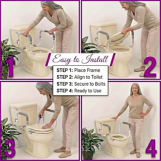 NOVA Toilet Safety Hand Rails – Adjustable Padded Armrests, Removable Aluminum Toilet Support Handles for Seniors & Mobility Assistance, Fits Standard & Elongated Toilets, 300 lb Capacity