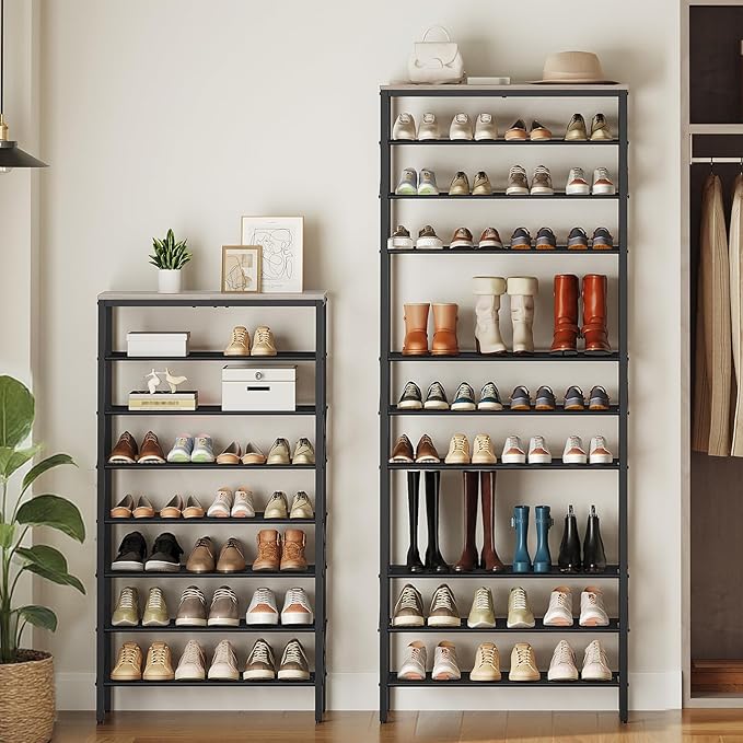 YATINEY 12 Tier Shoe Rack, Large Capacity Shoe Storage Organizer Holds 48 Pairs, Sturdy and Stable, for Entryway, Hallway, Closet, Dorm Room, Greige and Black SS12BG