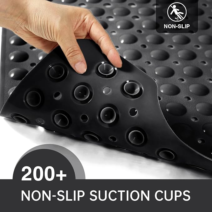 Tree Bud Bathtub Mats for Shower Tub Non-Slip Bath Mat 39 x 16 Inch Extra Long Shower Mat, Bath Tub Mat for Bathroom with Machine Washable, BPA Free for Kids (Black)