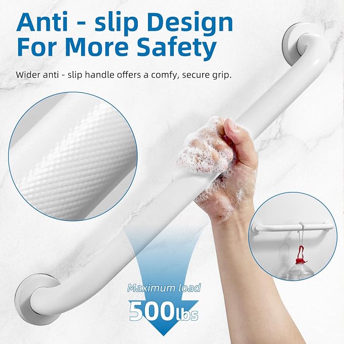 Grab Bars for Shower, Zynuhmo 2 Pack 20 Inch Anti Slip Bathroom Safety Grab Bar 1.25" Diameter Stainless Steel Shower Handrails for Handicap Injury Pregnant Senior Assist Shower Handles(Matte White)