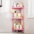 Consumest Corner Shower Caddy Stand - 3 Tier Shower Organizer with Soap Holder, Tall Floor Corner Shelf Standing with Adjustable Feet & 4 Hooks, Storage Rack for Bathroom Pink
