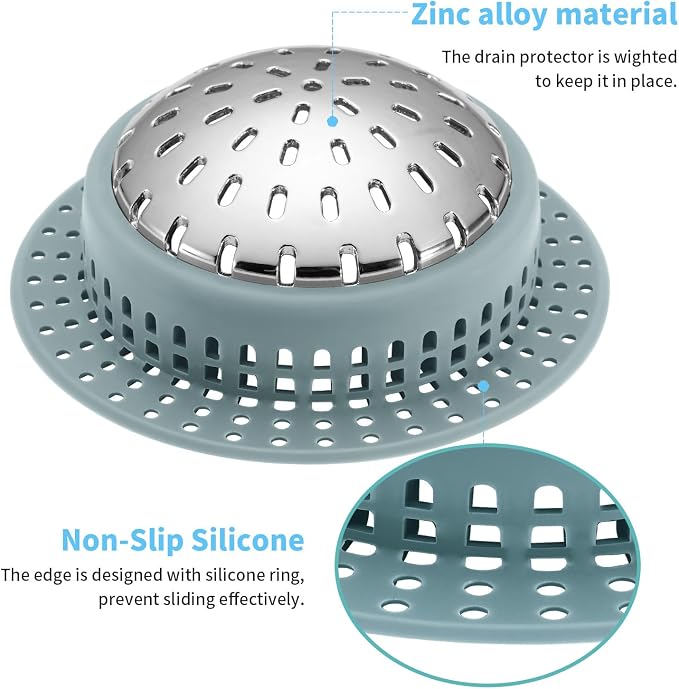 Aluvor Bathtub Drain Hair Catcher Shower Drain Cover Sink Drain Protector for Pop-Up & Regular Drains, Greyish Blue