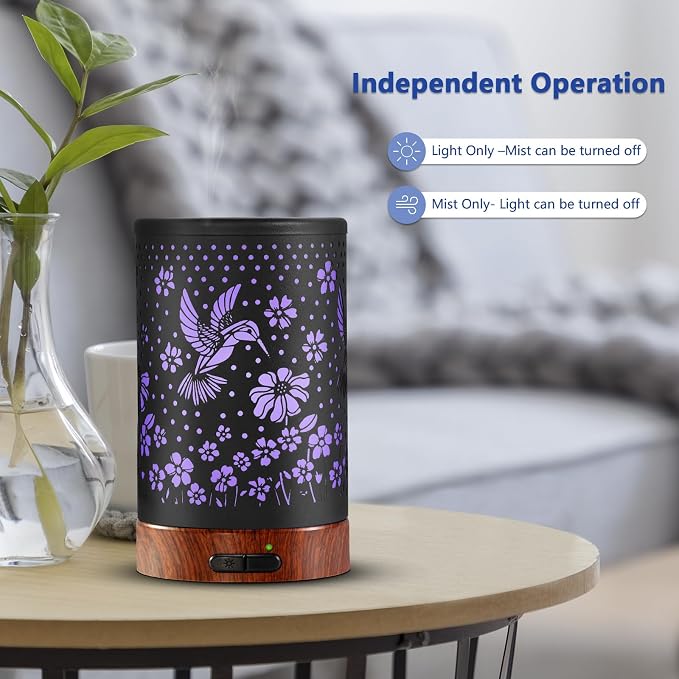 EQUSUPRO Essential Oil Diffuser 150ml Black Metal Aromatherapy Oil Diffuser Ultrasonic Cool Mist Diffuser with Auto Shut-Off Protection,7 Colors Changed LED for Home Office SPA Yoga