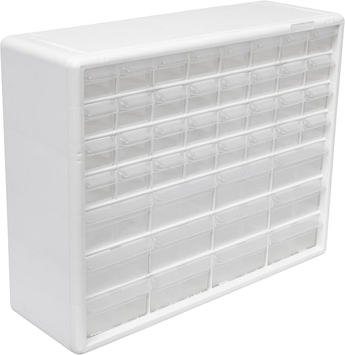 Akro-Mils 44-Drawer Plastic Drawer Storage Cabinet for Garage Organization, Bead Organizer, Building Bricks Storage, Teacher Toolbox, Makeup Organizer, 20" W x 6" D x 16" H, 10144 White