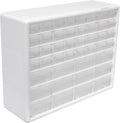 Akro-Mils 44-Drawer Plastic Drawer Storage Cabinet for Garage Organization, Bead Organizer, Building Bricks Storage, Teacher Toolbox, Makeup Organizer, 20" W x 6" D x 16" H, 10144 White