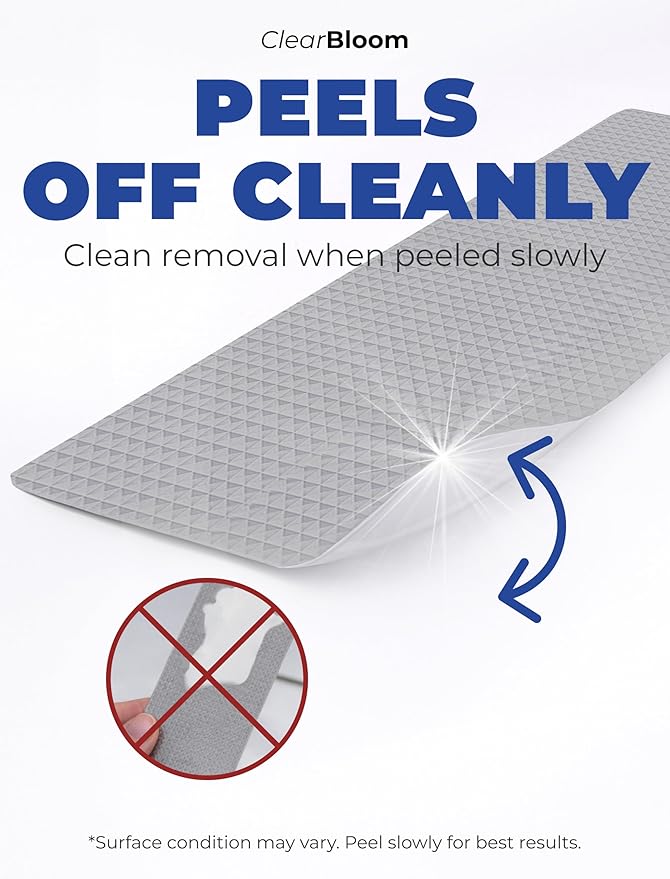 Clear Bloom XXL Anti Slip Shower Stickers 12 PCS, Gray Non-Slip Shower Strips for Adults, Premium Adhesive Bath Tub Stickers