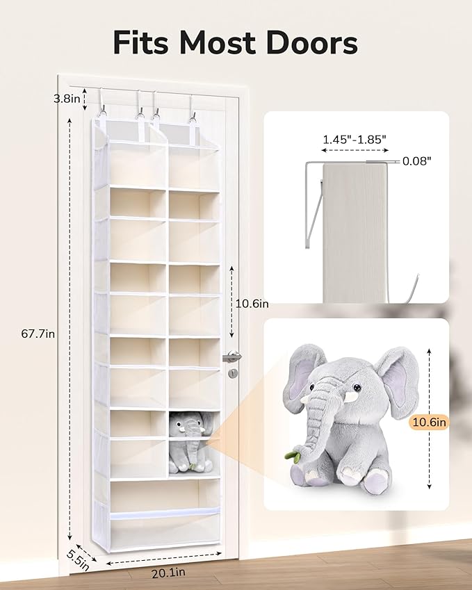 ULG Over the Door Organizer, 6-Tier Hanging Storage with Clear Windows, 19 Pockets for Closet,Bathroom & Nursery Door Organizer