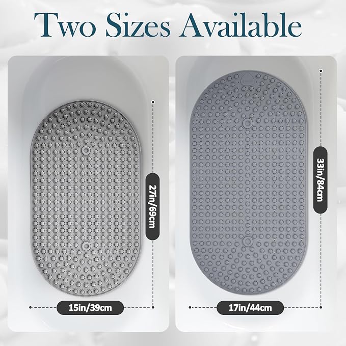 Extra Large Shower Mat 33x17.3 - Non Slip Silicone Bath Mat for Walk in Shower or Garden Tub, Oversized Bubble Pop It Bathroom Floor Mat for Seniors, Heavy Duty Quick Dry, Dark Grey