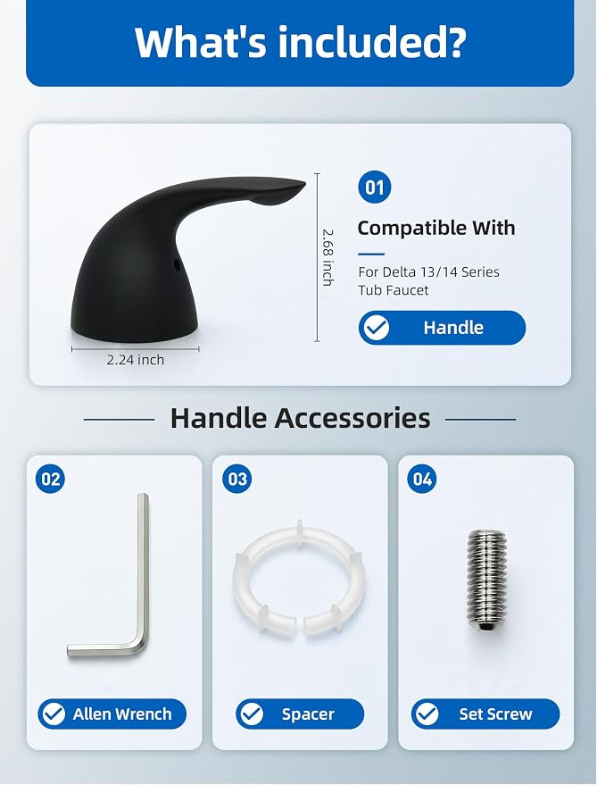 RP48717 Shower Handle Kit Replacement for Delta 13 14 1300 1400 Series, Shower Knob Replacement, Matte Black Lever