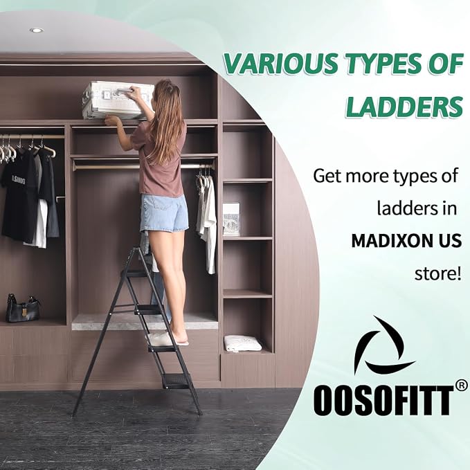 4-Step Folding Ladder, Heavy Duty Ladders for Home & Kitchen, Folding Ladder Easy to Store, Tall Ladder for Adults, Anti-Slip & Space-Saving Step Ladder, 330 Lbs Capacity