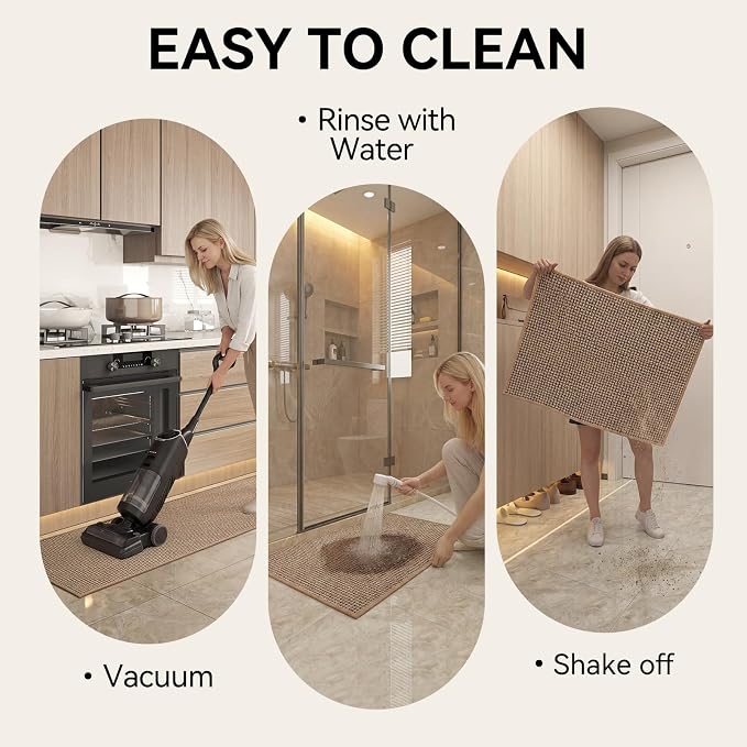 Kitchen Rugs and Mat Non Slip Washable, Super Absorbent Kitchen Mats for Floor, Rubber Backing Soft Braided Standing Kitchen Sink Mat Kitchen Runner, Front of Sink, Easy Clean, Khaki 17"x30"