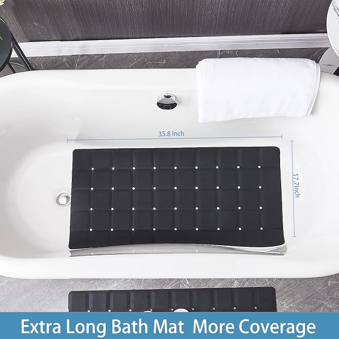 Webos Foldable Silicone Bathtub Mat: Jumbo Size Heavy Duty Safety Bath Mat for Tub Without Suction Cups Non Slip Bath & Shower Mat for Textured, Reglazed, Refinished Tub (Black, 35.8 x 17.7)