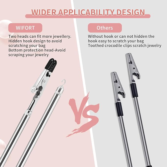 2 in 1 Bracelet Helper Tool Hook-WIFORT Metal Bracelet Helper Tool to Put on Yourself, Quick Release Fastening Bracelet Assistance Tool for Jewelry, Zipper, Jewelry Clasp Helper with Non-Slip Tips