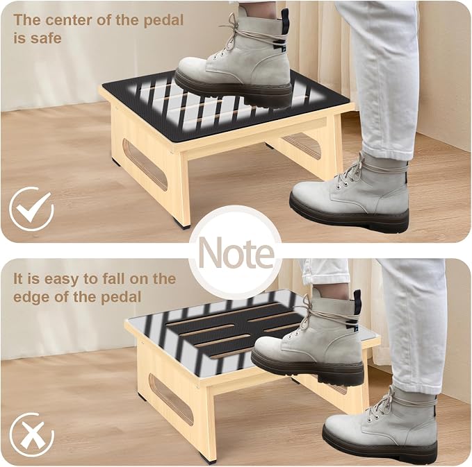 Step Stool, Bed Steps for High Beds for Adults with Non-Slip Rubber Stepping Surface and Handles, 450 LBS Capacity for Bedroom Kitchen Bathroom, or Bedside, Senior Support(Natural)
