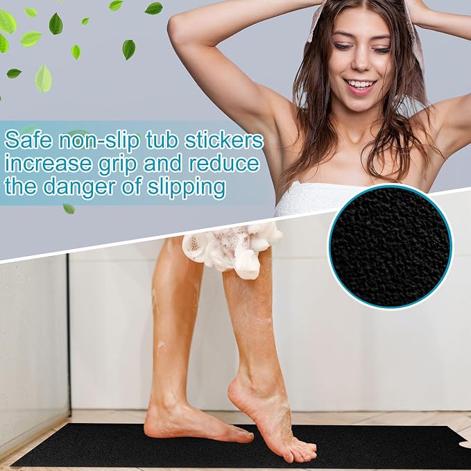 Dunzoom 16" x 40" Non Slip Bathtub Mat with Drain Cut Out Anti Slipping Non Skid Safe Tub Mat Adhesive Peel and Stick Bath Tub Mat PEVA Tub Sticker for Shower Floor Boat Wet Areas(Black)