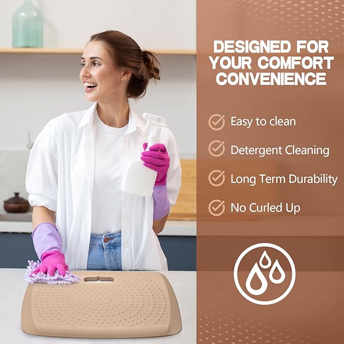 3/4 Inch Portable Anti Fatigue Standing Mat with Massage Points, Comfort Foot Standing Pad for Office Desk with Handle, Cushioned Kitchen Mat for Office & Home (Rose Gold, 17" X 22")