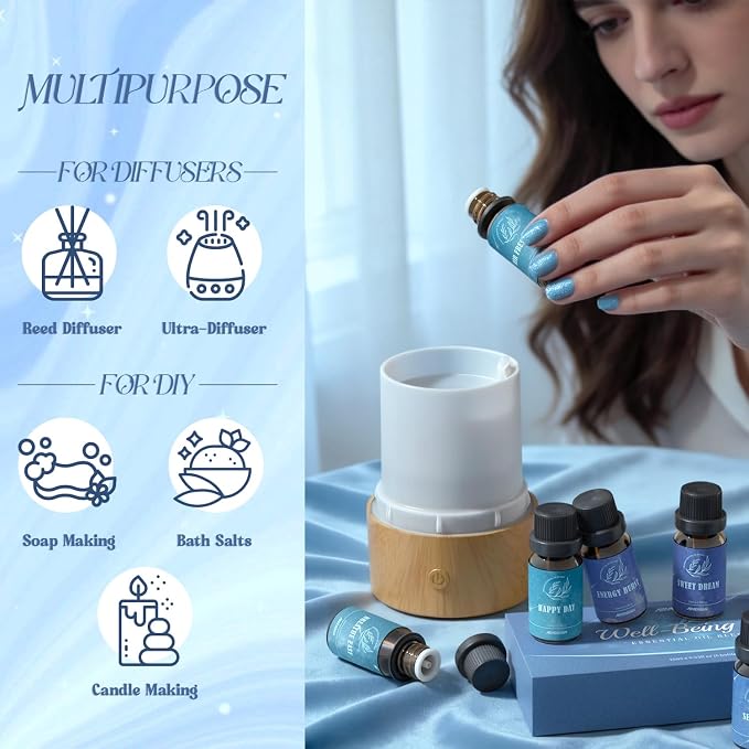 ARVIDSSON Essential Oil Blends Set, Well-Being Blend Gift Set - Sweet Dreams, Happy, Serenity, Breathe, Energy, Air Freshening, Natural Essential Oils for Diffusers, Candle Making