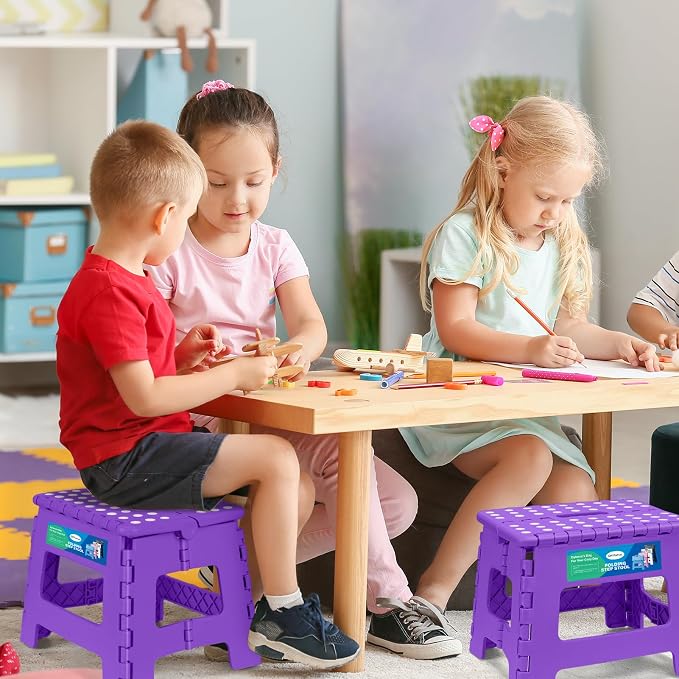 Dyforce Folding Step Stool 9", Kids Step Stool, Heavy Duty Step Stools for Adults, Compact Foot Stools, Light-Weight Toddler Step Stools for Kitchen, Bathroom, Holds Up to 300 lbs (Purple)