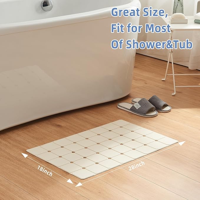 Bathtub Mat Non Slip Silicone Soft Odorless Bath Mat No Suction Cups for Refinished,Reglazed and Textured Surface Tub Shower Mats Non-Slip 18 X 28 Inch Beige