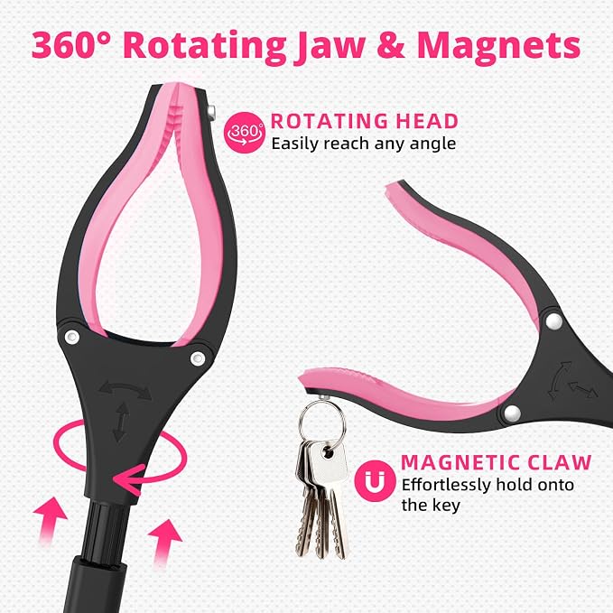 2-Pack 32" Grabber Reacher Tool, Foldable Reacher Grabber Pickup Tool with 360° Rotating Jaw & Magnetic Tip, GarbageTrash Picker Upper Grabber,Lightweight Grabbers for Seniors/Elderly(Pink)