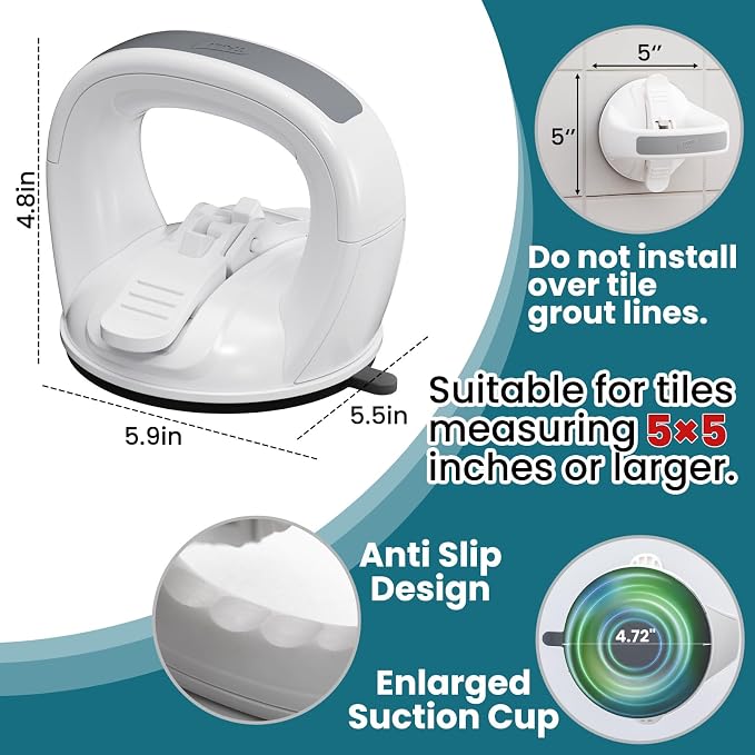 TAILI Grab Bars for Bathtubs and Showers,2 Pack Shower Handles for Elderly Suction,Shower Bar with Upgraded Rubber Suction Cups,Safety Grip for Senior, No Drilling Removable Waterproof, Grey