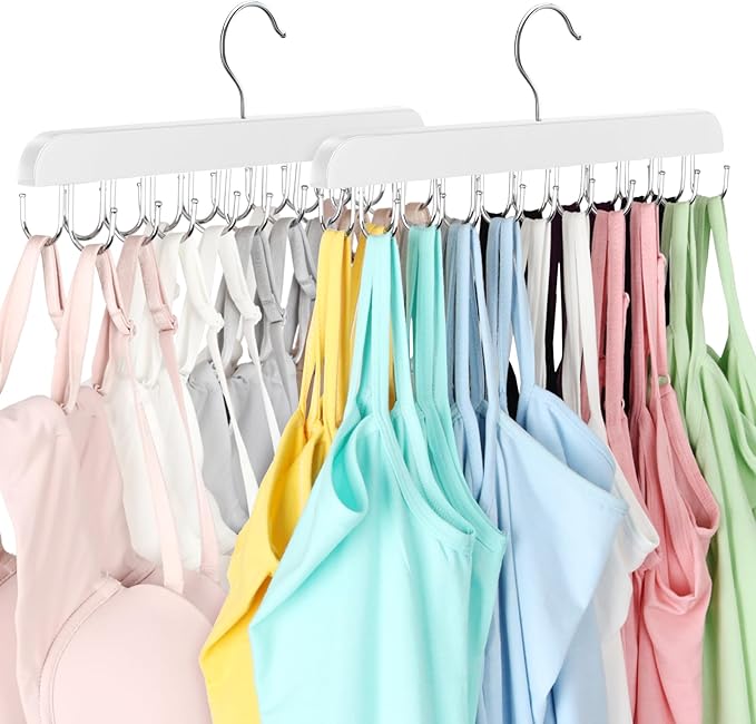 Resovo Bra Hanger for Closet, Tank Top Hanger 20 Hooks Capacity Foldable Wood Space Saving Hangers Closet Organizers and Storage for Dorm & Apartment for Tank Top, Bra, Scarf