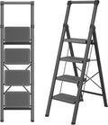 Foldable Step Ladder Stool for Home,4 Step Stool with Wide Anti-Slip Pedal, Heavy Duty 600Lbs Ladder for Indoor Kitchen Closet Stair Use, Black