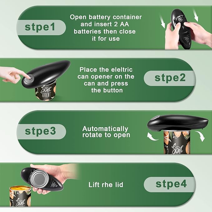 Electric Can Opener, One Touch Battery Operated Automatic Can Opener with Smooth Edge, Hands Free Can Openers for Seniors with Arthritis, Kitchen Gadget Fits Most Round Cans, Black