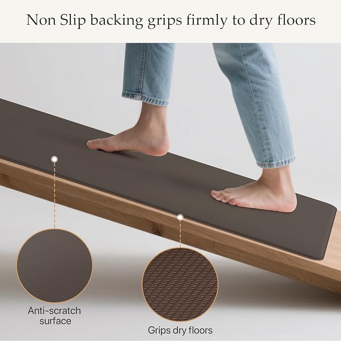GENIMO Kitchen Mats for Floor 2PCs, Washable Anti Fatigue Mat for Cushioned, 17.3"x47"+17.3"x30", Waterproof Kitchen Rugs, Non Slip Comfort Standing Mat Rug for Home, Sink, Laundry, Chocolate Brown