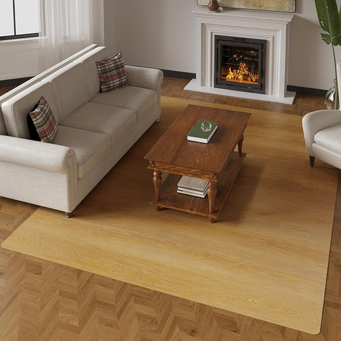 SALLOUS Area Mat for Living Room, 5' x 6'6" Plastic Floor Mat for Home, Waterproof Vinyl Area Rug for Dining Room, Kitchen, Bedroom, Non-Slip Hard Floor Protector for Home Office (Wood Grain)
