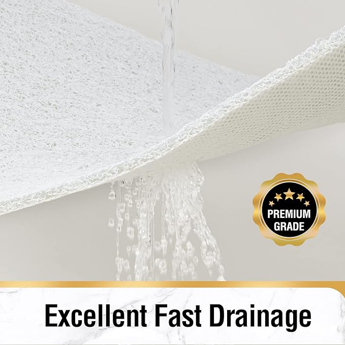 HITSLAM Non Slip Bathtub Mat 40 x 16 Inch, Extra Long Bath Mat for Tub, Soft PVC Loofah Shower Floor Mat with Drain, Quick Drying Bathroom Tub Mat for Wet Area, Without Suction Cup, White