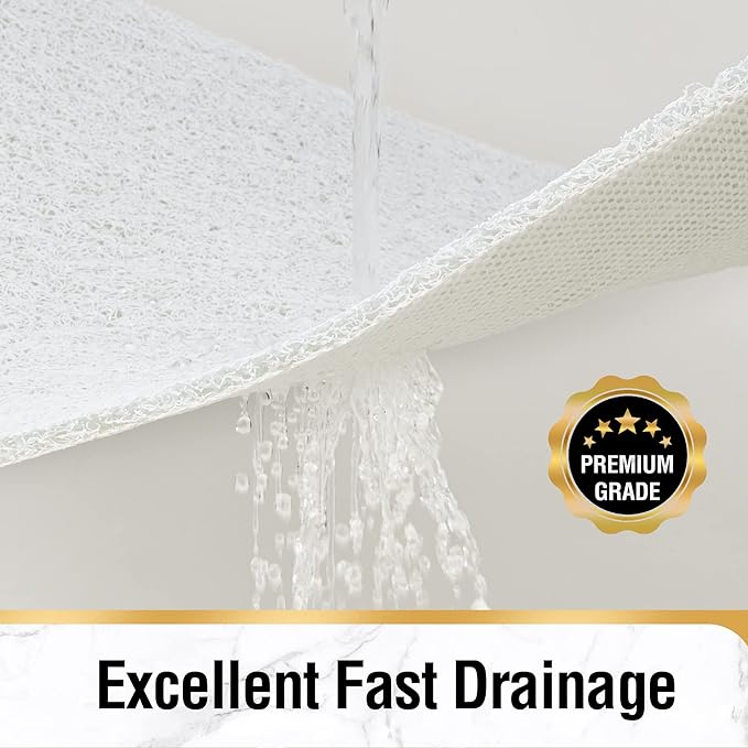HITSLAM Square Shower Mat, 40 x 40 Inch Non Slip Bath Mat for Tub, Soft PVC Loofah Bathtub Mats with Drain Holes, Quick Drying Bathroom Stall Floor Mat, Bathroom Accessories Without Suction Cup, White