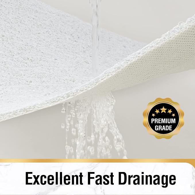 HITSLAM Shower Mat with Center Drain Hole, 24 x 16 Inch Non Slip Bath Mat for Textured Tub, Soft Loofah-Style Bathtub Mat Without Suction Cup, Quick Drying Stall Floor Mat, Bathroom Accessories, White