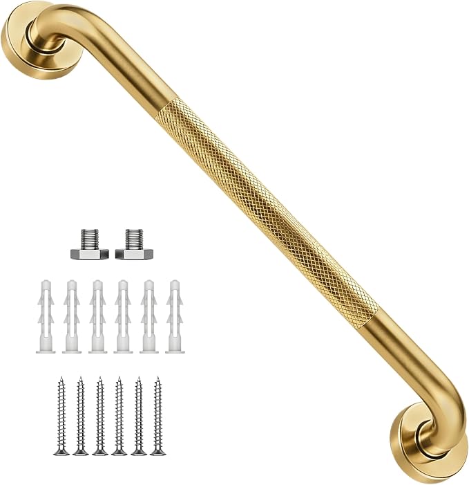 20 Inch Shower Grab Bar 1.25" Dia, Gold Anti Slip Bathroom Grab Bar, 304 Stainless Steel Knurled Handicap Grab Bars, Safety Support Handrail, Assist Bath Shower Handle for Elderly Injury Senior