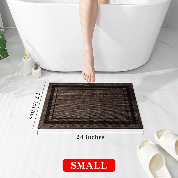 chakme Bathroom Rugs Mat 24x17, Ultra Thin Non Slip Bath Mat Small Quick Dry Absorbent Bath Mat for Bathroom Floor, (Brown, 24"x17")