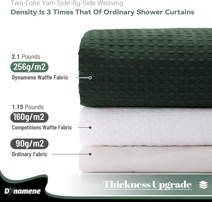 Dynamene Stall Fabric Shower Curtain - 54x78 inch Long Waffle Weave Weighted Thick Cloth Shower Curtains for Bathroom,Heavy Duty Hotel Spa Luxury Bath Curtain Set with 10 Plastic Hooks, Dark Green