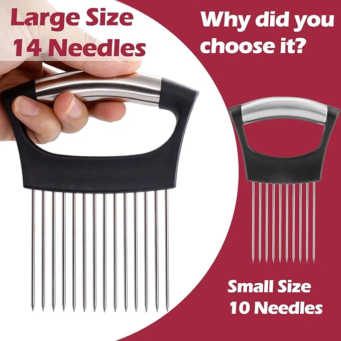 JAYVAR Extra-Large Onion Holder for Slicing, 304 Stainless Steel Large Onion Slicer with 14 Long Needles, Onions Cutter Vegetable Chopper, Tomato Cutter Slicer, Kitchen Gadgets for Evenly Slicing