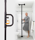 Stander Security Pole and Curve Grab Bar, Elderly Tension Mounted Floor to Ceiling Transfer Pole, Bathroom Safety Assist and Stability Rail, Metallic Black