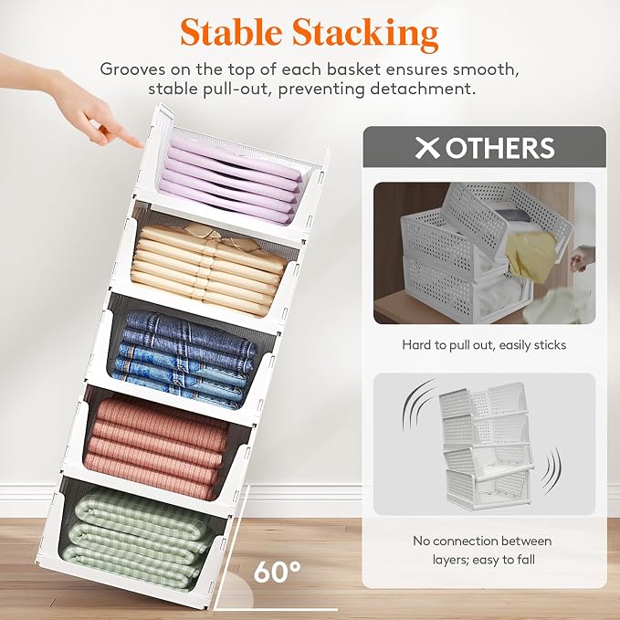Lifewit 8 Pack Stackable Closet Organizers and Storage Basket for Clothes, Plastic Sweater Storage Bins for Wardrobe, Multifunctional Pants Organizer for RV, Pantry, Kitchen, Dorm, 16.5" Depth