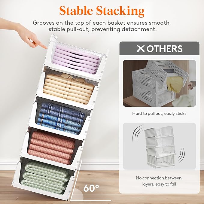 Lifewit 16 Pack Stackable Closet Organizers and Storage Basket for Clothes, Plastic Sweater Storage Bins for Wardrobe, Multifunctional Pants Organizer for RV, Pantry, Kitchen, Dorm, 16.5" Depth