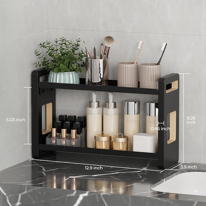 Bathroom Counter Organizer,Bathroom Counter Shelf,Bathroom Organizers,Under Sink Organizer,Cologne Organizer For Men,Cologne Cabinet,Fathers Day Gift for Dad(Black 2 Tier)