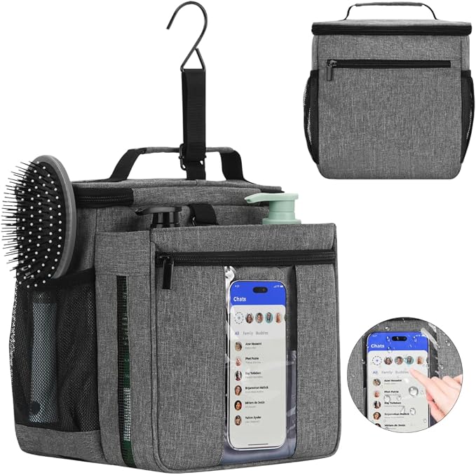 Shower Caddy Portable Quick Dry Mesh Dorm Shower Bag Men Women 2 Compartment College Dorm Room Essentials for Guys Girls,Hanging Shower Organizer for Camping Gym,Gray