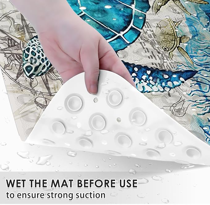 Nesphy Baby Bath Mat for Tub for Kids, Blue Sea Turtle 40 X 16 Inch Extra Long Toddler Bathtub Mat Non Slip, Shower Mat for Tub Anti Slip with Suction Cups and Drain Holes