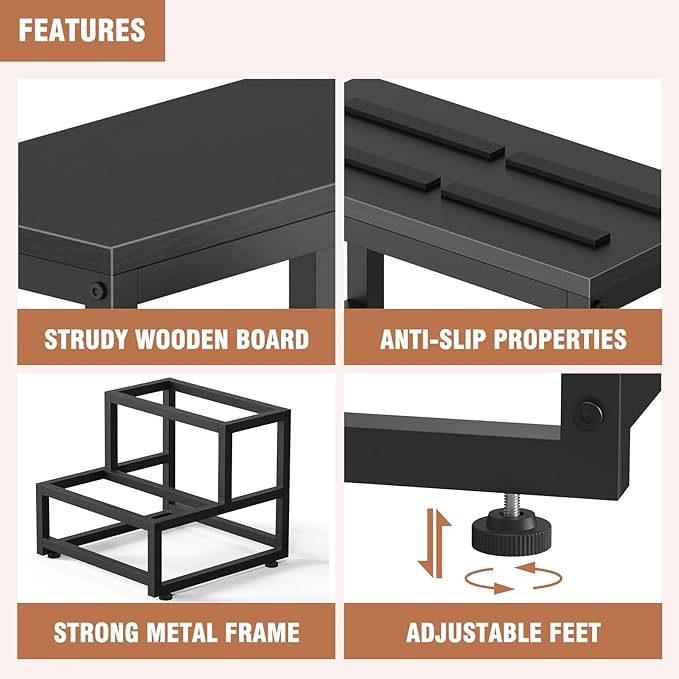 LIANTRAL 2 Step Stool for Adults Kids, Heavy Duty Sturdy Steel Frame with Wooden Steps, Bedside Foot Stool with 500lbs Load Capacity, Non-Slip Step Stool for High Bed, Kitchen, RV Step - Black